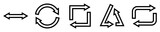Conjunto de iconos de doble flecha. Invertir, actualizar, rotación. Flechas lineal, circular, cuadrada, triangular, rectangular. Ilustración vectorial