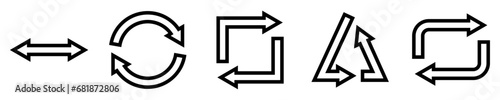 Conjunto de iconos de doble flecha. Invertir, actualizar, rotación. Flechas lineal, circular, cuadrada, triangular, rectangular. Ilustración vectorial
