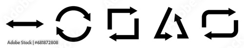 Conjunto de iconos de doble flecha. Invertir, actualizar, rotación. Flechas lineal, circular, cuadrada, triangular, rectangular, silueta. Ilustración vectorial photo