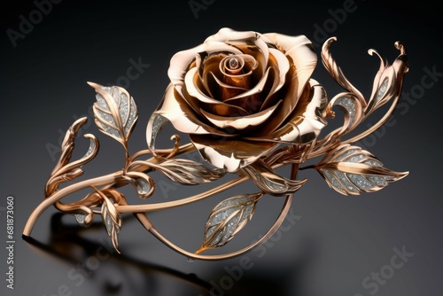 Elegant Jewelry rose flower gold. White petal. Generate Ai