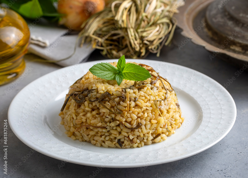 Herbed bulgur pilaf. 