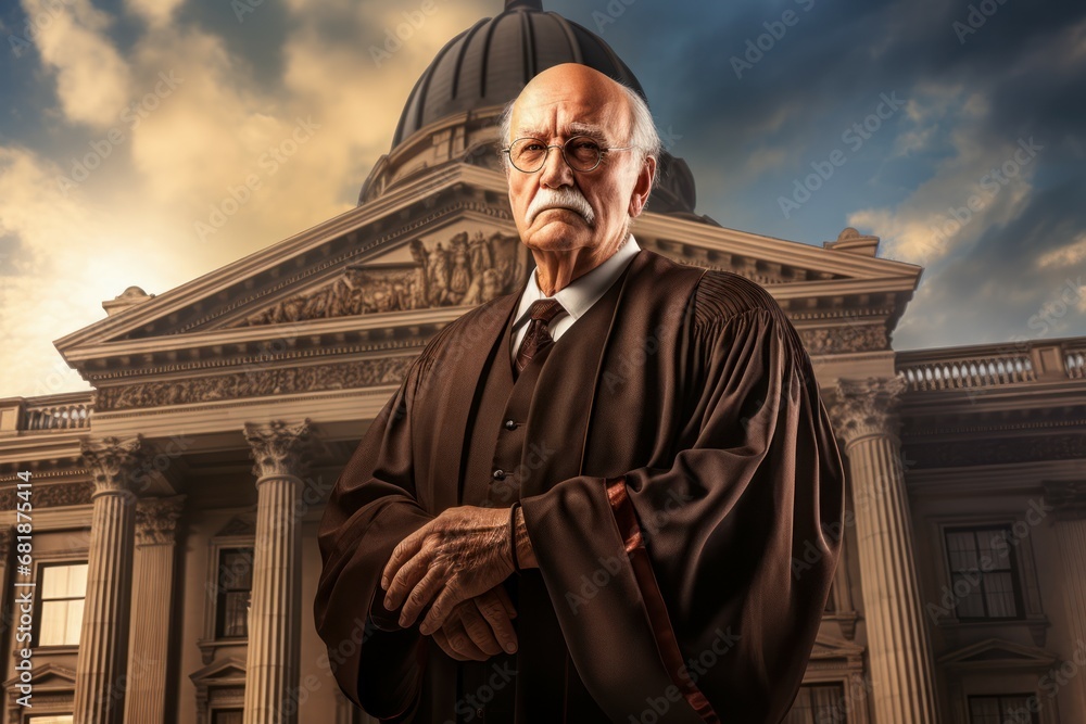 Decisive Judge person courthouse. Criminal legal people. Generate AI