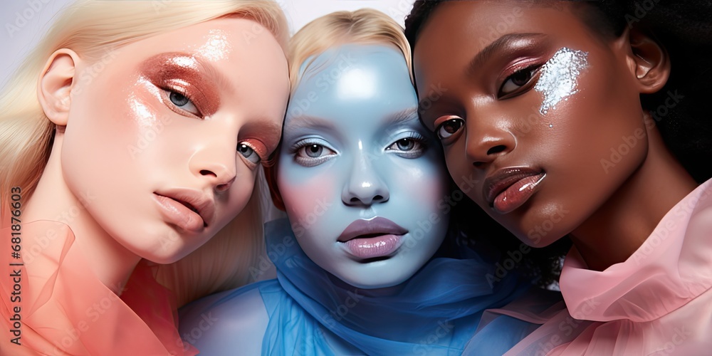 models with unique makeup are in front of each other wearing makeup and eye shadow, generative AI models with unique makeup are in front of each other wearing makeup and eye shadow, generative AI