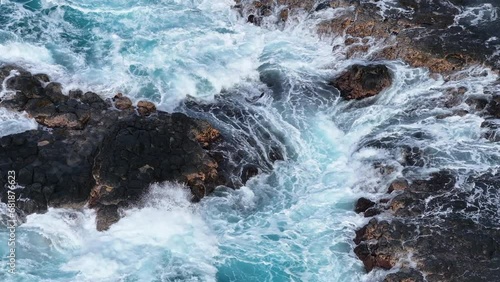 Wallpaper Mural Aerial Kauai Princeville beautiful violent ocean rocks 2. Surfing, swimming tourist Hawaiian seascape recreation. Garden Isle. Volcanic mountain lava rocky coast geology. Blue turquoise Pacific ocean. Torontodigital.ca
