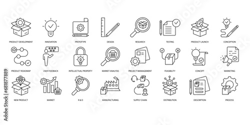 Product development icons set. Set of editable stroke icons.Vector set of Product development