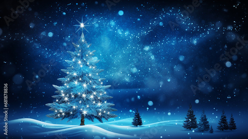 Christmas blue tree beautiful snowflakes © VSzili