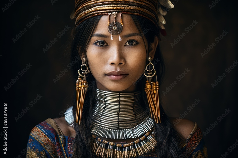 Resilient Tribe woman. Native art travel. Generate Ai