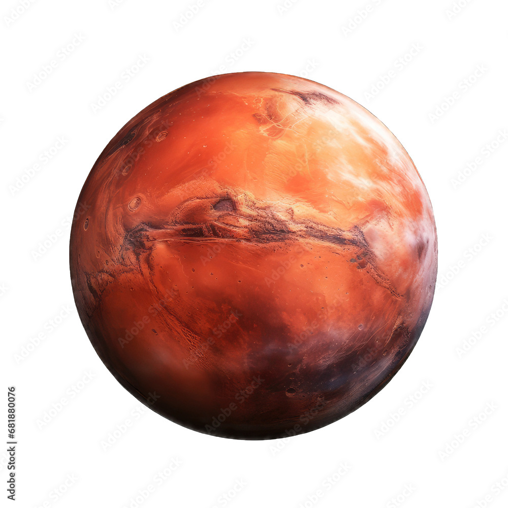 Fototapeta premium Mars planet red isolated on white PNG transparent background