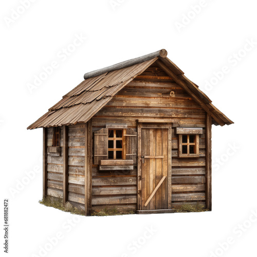 wooden old house hut  isolated on white PNG transparent background