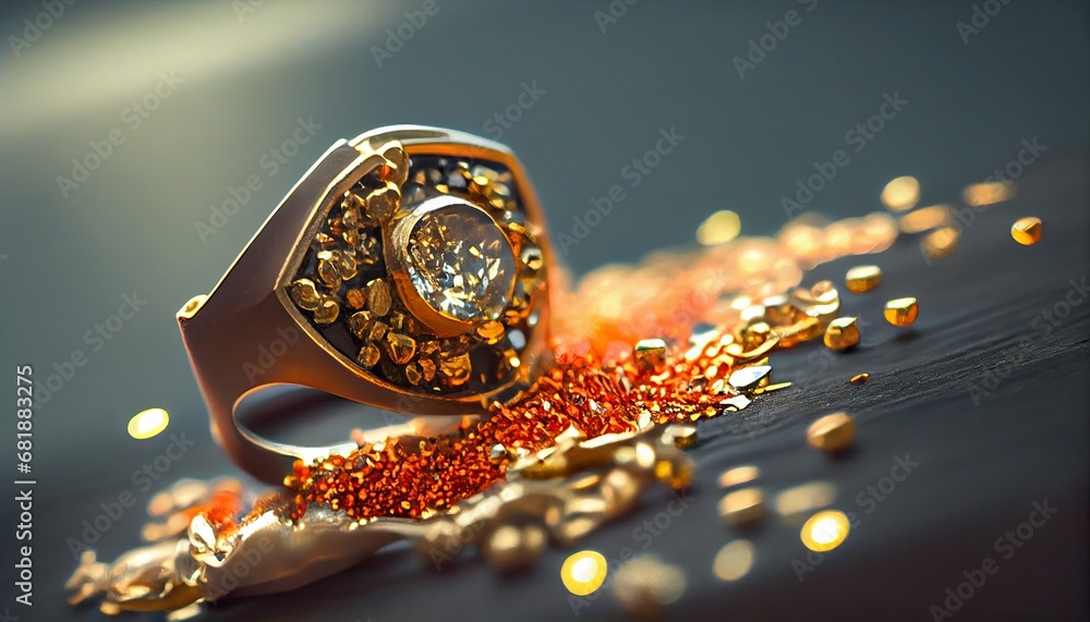 Gold granules ring made jewelry master jewellery diamond goldsmith production luxury craft accessory art bench carat closeup craftsman creativity design equipment fix gem gemstone hand holding - obrazy, fototapety, plakaty 