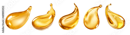 Gold honey or yellow argan oil droplet set. Isolated set yellow serum liquid drop stain with bubb.Keratin cosmetic fluid puddle on transparent background.generative ai photo