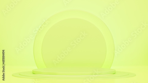 3d Green background, pedestal, podium, stage for product presentation. Empty showroom. Pastel circles empty backdrop. Product presentation empty scene.