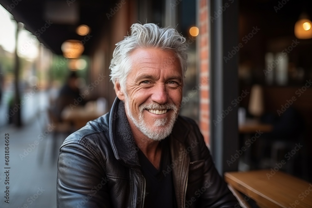 Portrait of a senior man with grey hair in a cafe. Portrait of a senior man with grey hair in a cafe.