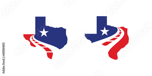 logo design combining the shape of a Texas map with roads.