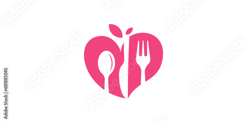 logo design combination of love shape with cutlery, negative space logo.