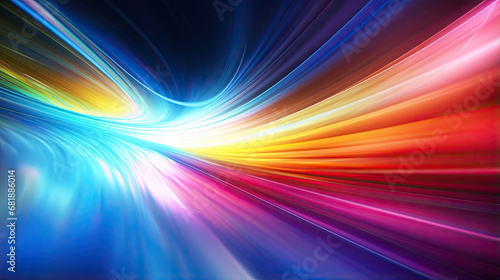 Wide colorful Lightspeed curve beam rainbow light wallpaper created with Generative AI Technology