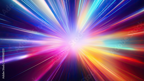 Wide colorful Lightspeed curve beam rainbow light wallpaper created with Generative AI Technology