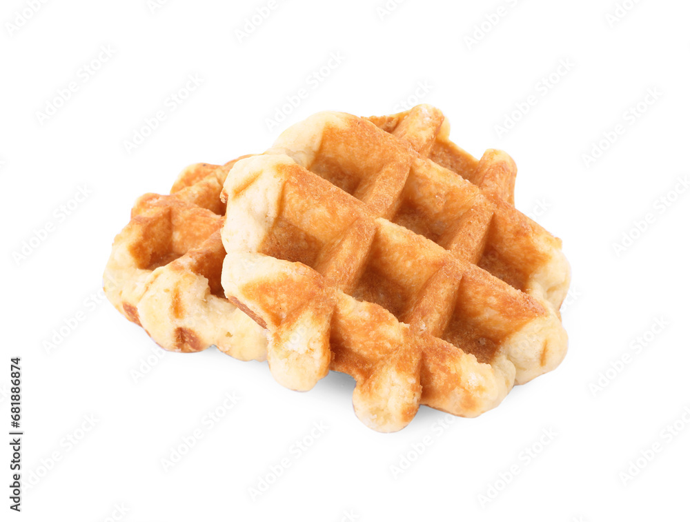 Two delicious Belgian waffles isolated on white Two delicious Belgian waffles isolated on white