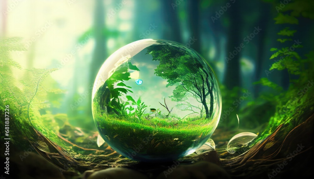 Save Environment Earth Day Concept Globe glass green forest sunlight planet ecology america background care climate conservation development eco ecosystem energy environmental fern glasses global
