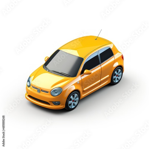 3D icon of a yellow car isolated on white background