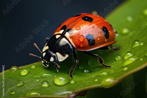 Lady beetle macro. Wild insect bug. Generate Ai © juliars