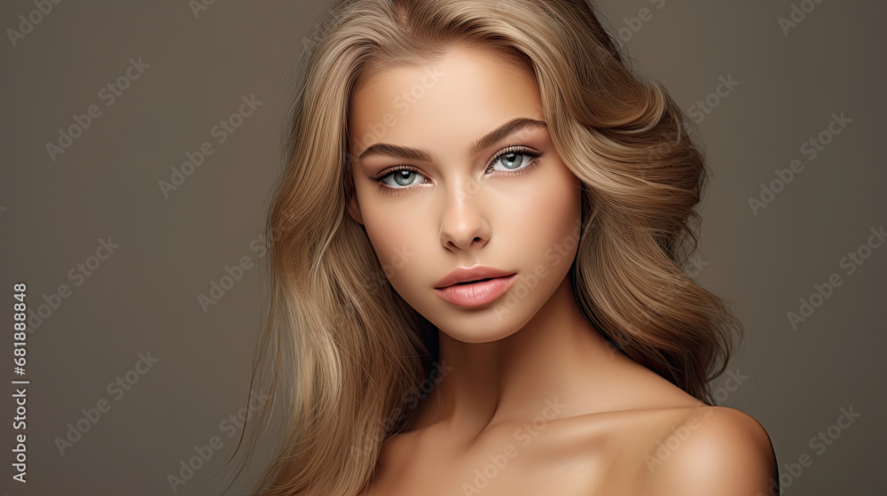 Portrait of beautiful glamorous young female model with fresh clean skin and healthy makeup for cosmetology, beauty and spa Portrait of beautiful glamorous young female model with fresh clean skin and healthy makeup for cosmetology, beauty and spa