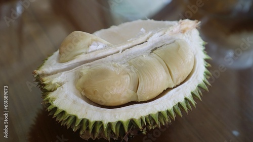 Close up of fresh peeled durian, tropical fruit