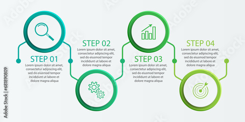 Simple infographic 4 parts or options, simple design with colorful circles and lines. icons, text and numbers, for presentations, flow diagrams and your business