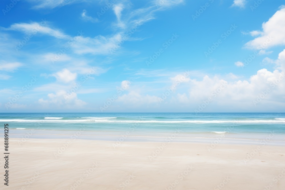 Invigorating Ocean beach blue sky day. Relax horizon. Generate Ai