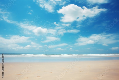 Sunny Ocean beach blue sky day. Relax horizon. Generate Ai © juliars