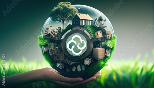 energy consumption co2 emissions increasing circular economy concept sharing reusing repairing renovating recycling existing materials products much possible renewable ecology warming environment photo