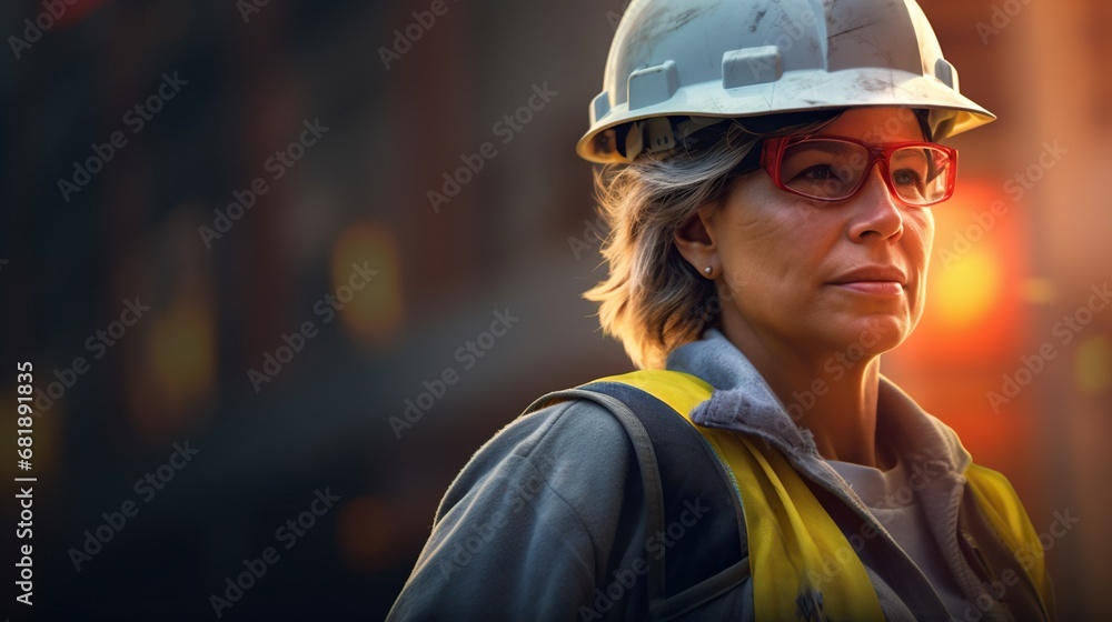 Portrait of an attractive female engineer on the site Portrait of an attractive female engineer on the site