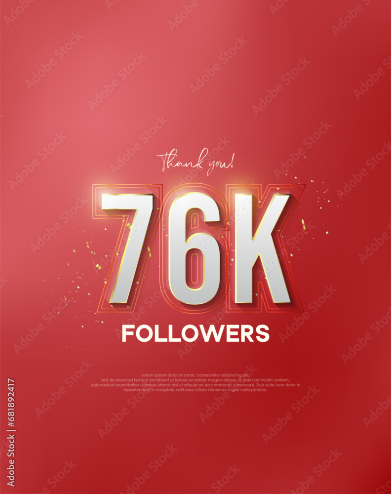 Thank you 76k followers with white numbers wrapped in shiny gold.