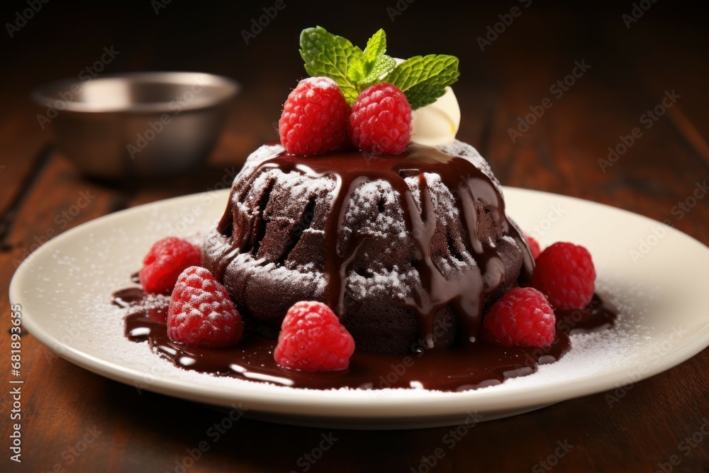 Chocolatey Lava cake. Food liquid hot. Generate ai - obrazy, fototapety, plakaty 