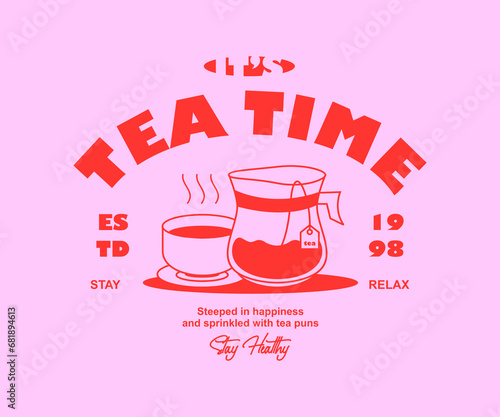 Retro Poster illustration of tea time Graphic Design for T shirt Street Wear and Urban Style