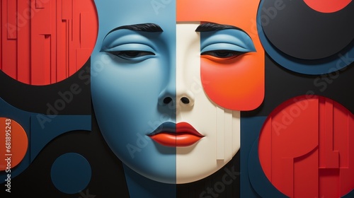 "Dual Harmony"
A symmetrical composition balances warm and cool hues, creating a tranquil, abstract face.