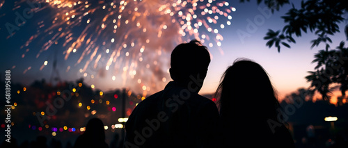 happy couple watching and enjoying some fireworks