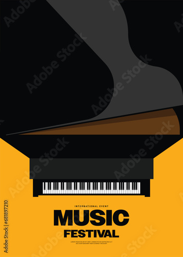 Music festival poster template design with top view of piano keyboard