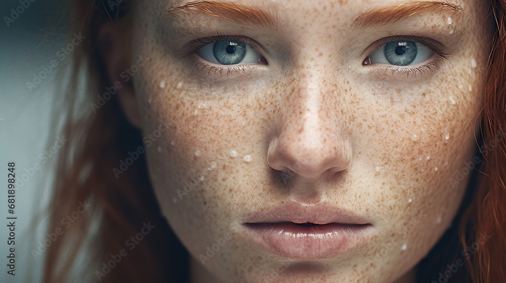 Close up portrait of an beautiful woman with frreckles Close up portrait of an beautiful woman with frreckles