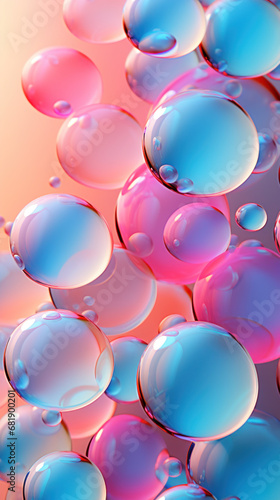 Transparent water bubbles on a colorful gradient background
