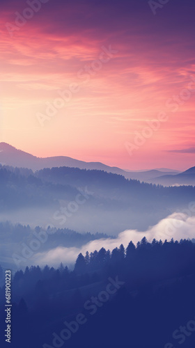 View of mountains with colorful sky and clouds background
