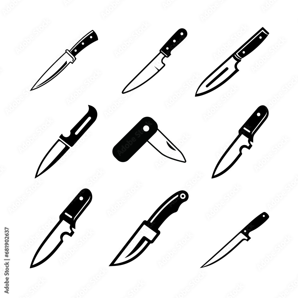 Icon Folding knives and knives for the kitchen. Illustrations vector Icon Folding knives and knives for the kitchen. Illustrations vector