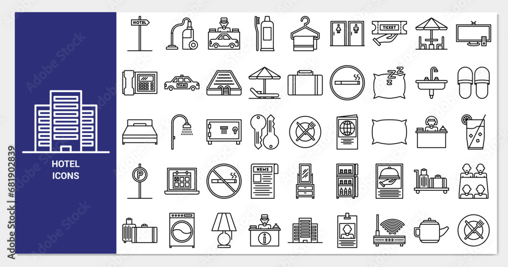 hotel icon set. line icon collection. Containing icons. hotel icon set. line icon collection. Containing icons.