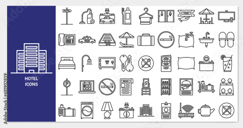 hotel icon set. line icon collection. Containing icons. 