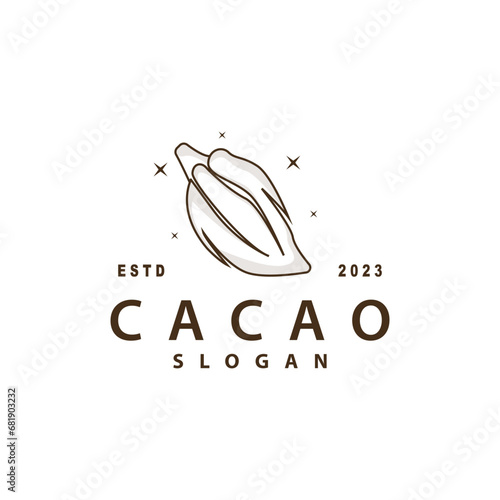 Cacao Bean Logo, Premium Design Vintage Retro Old Fresh Organic Garden Plant Seed Simple Minimalist photo