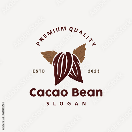 Cacao Bean Logo, Premium Design Vintage Retro Old Fresh Organic Garden Plant Seed Simple Minimalist photo