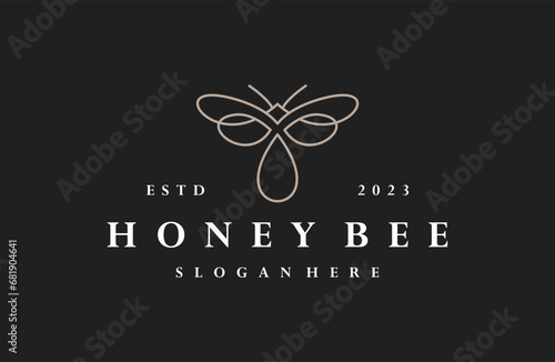 Honey bee logo vector icon illustration hipster vintage retro