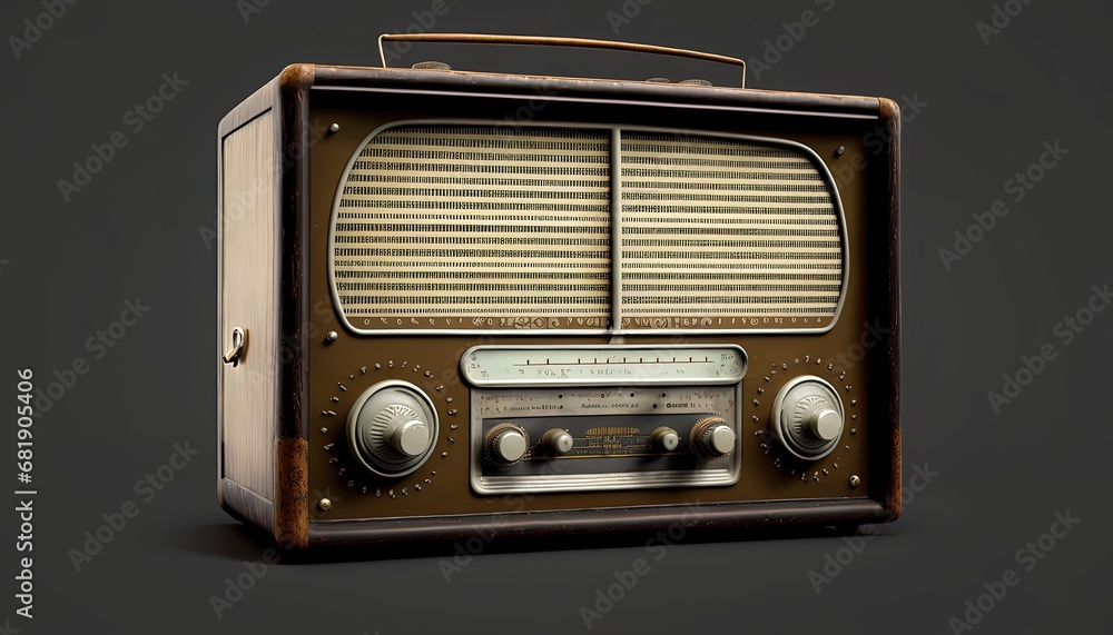 Vintage radio isolated front view retro technology equipment analog 1970s object old historic historical classic design antique ancient receiver media broadcasting communication electrical tuner