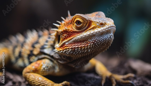 Endangered iguana crawls on branch  scales and eyes mesmerizing generated by AI