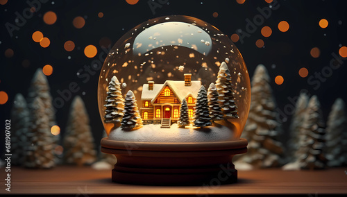 Snow globe with christmas house and trees © Sticker Me